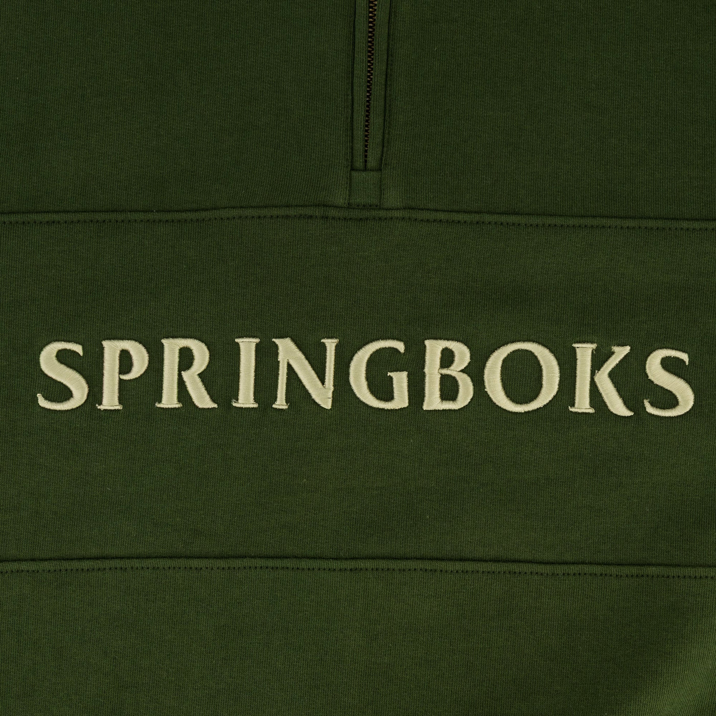 Springboks Wordmark Military Olive Quarter Zip Sweatshirt Heavyweight French Terry