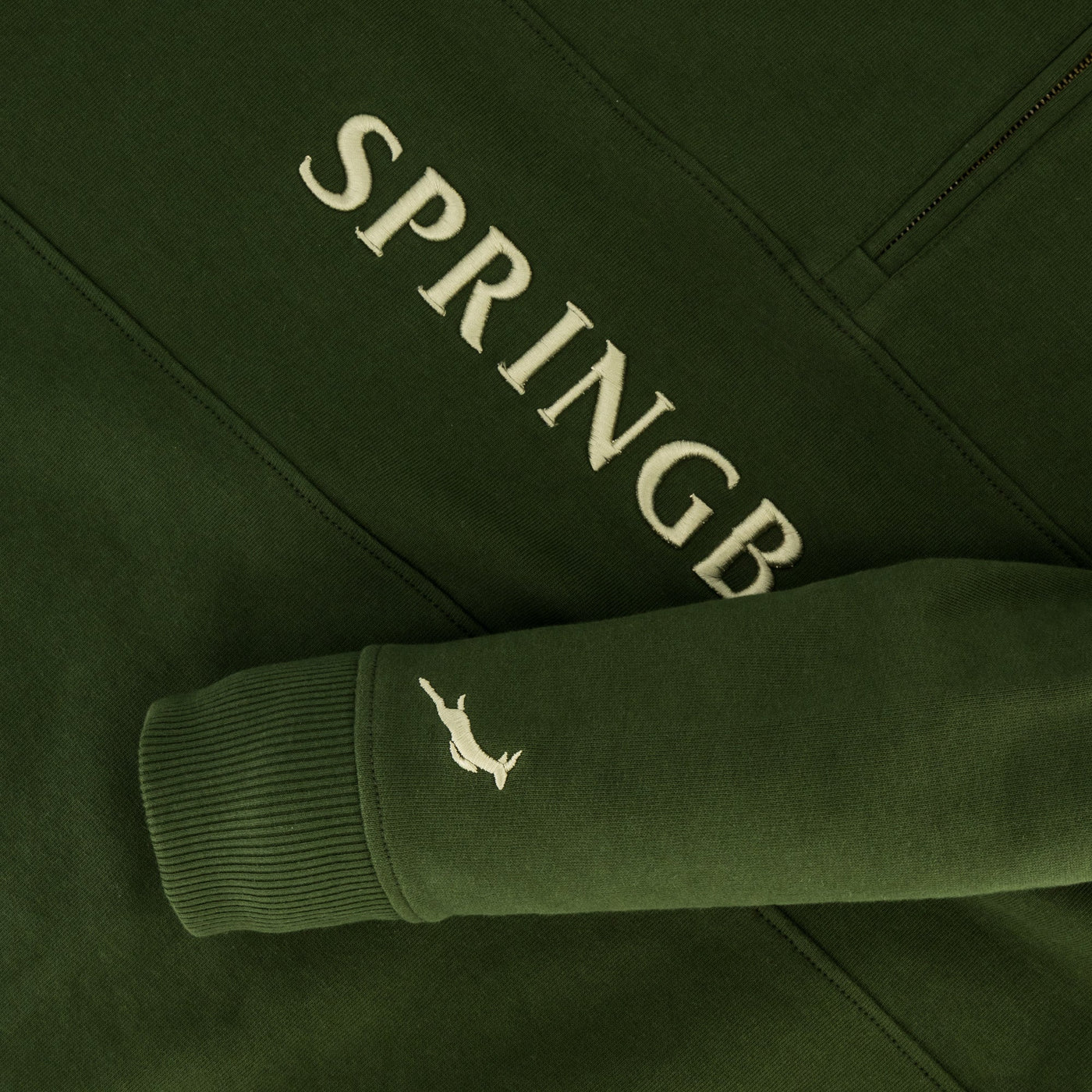 Springboks Wordmark Military Olive Quarter Zip Sweatshirt Heavyweight French Terry