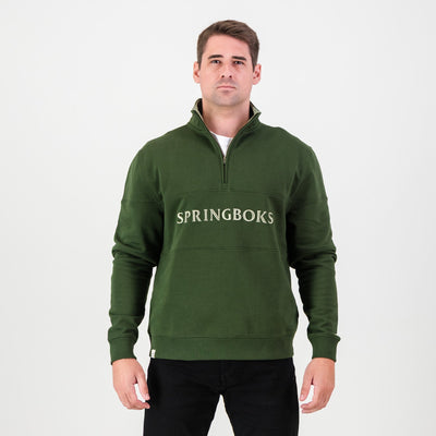 Springboks Wordmark Military Olive Quarter Zip Sweatshirt Heavyweight French Terry