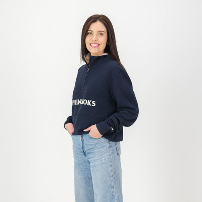 Springboks Official Navy Quarter-Zip Sweatshirt: Heavyweight French Terry Cotton Comfort