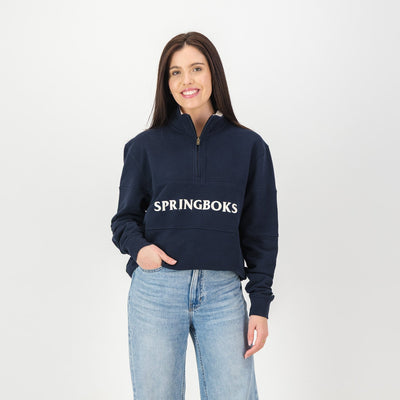 Springboks Official Navy Quarter-Zip Sweatshirt: Heavyweight French Terry Cotton Comfort