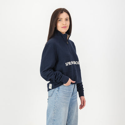 Springboks Official Navy Quarter-Zip Sweatshirt: Heavyweight French Terry Cotton Comfort