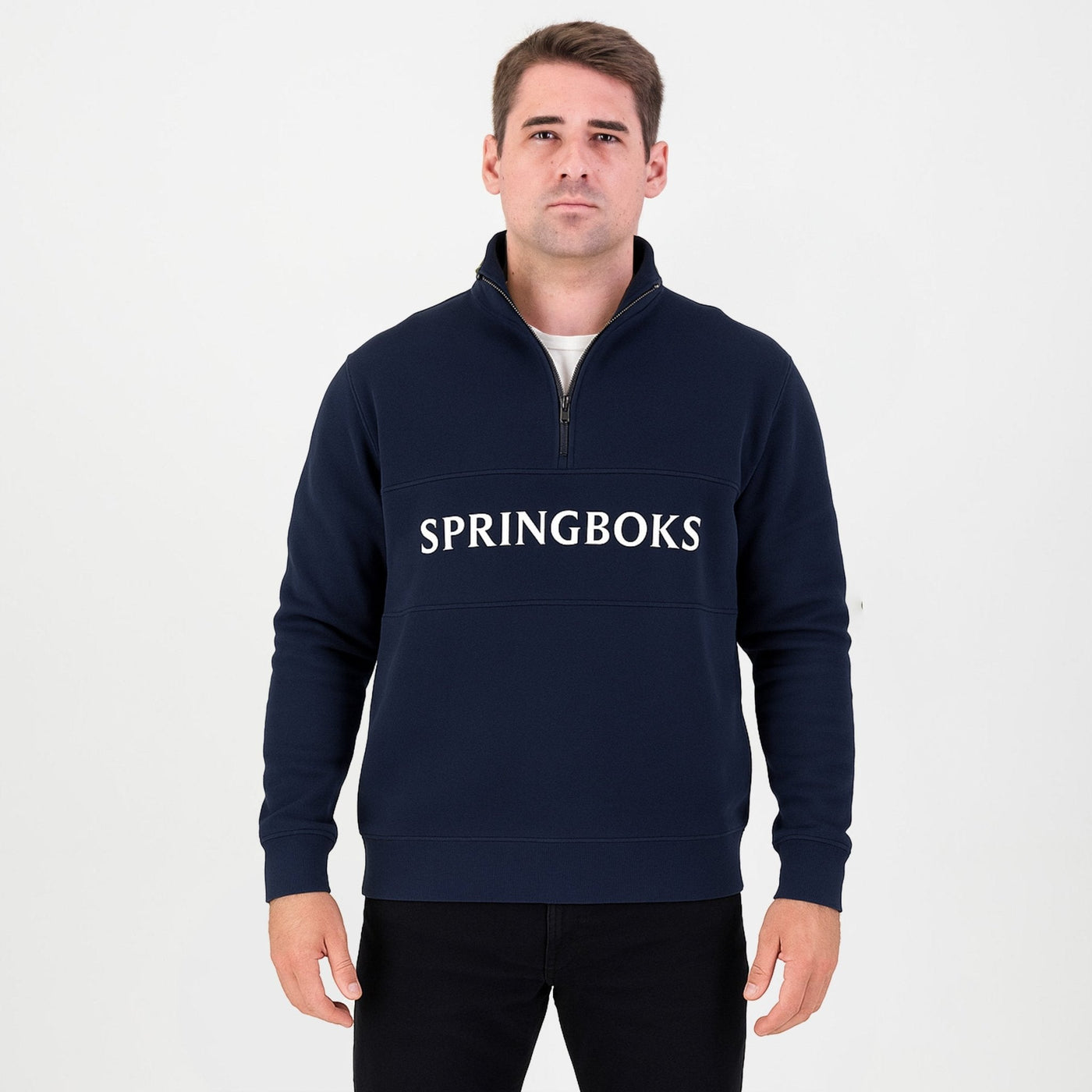 Springboks Official Navy Quarter-Zip Sweatshirt: Heavyweight French Terry Cotton Comfort