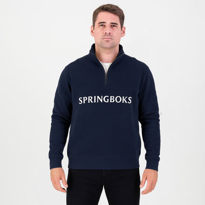 Springboks Official Navy Quarter-Zip Sweatshirt: Heavyweight French Terry Cotton Comfort