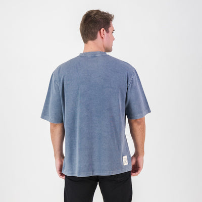 Stillknocks Men's Acid Wash Boxy Fit Crewneck Tee - Faded Denim Cotton Comfort