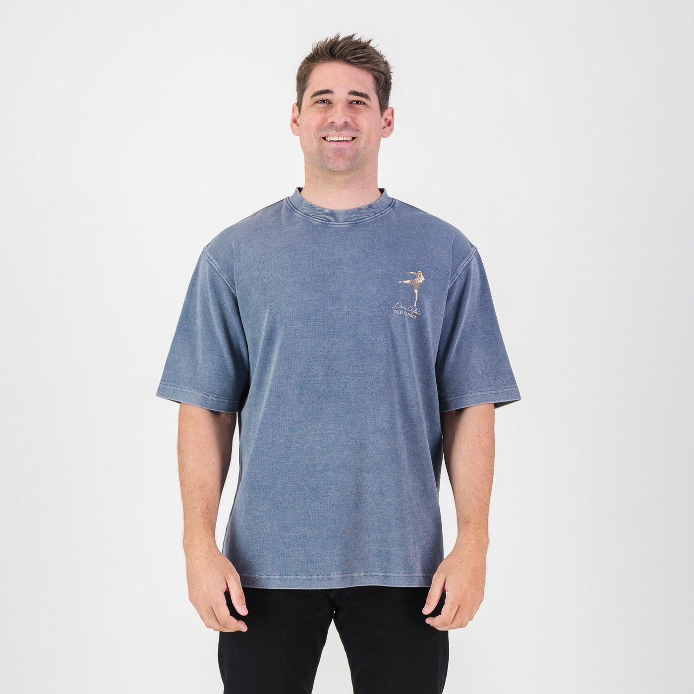 Stillknocks Men's Acid Wash Boxy Fit Crewneck Tee - Faded Denim Cotton Comfort