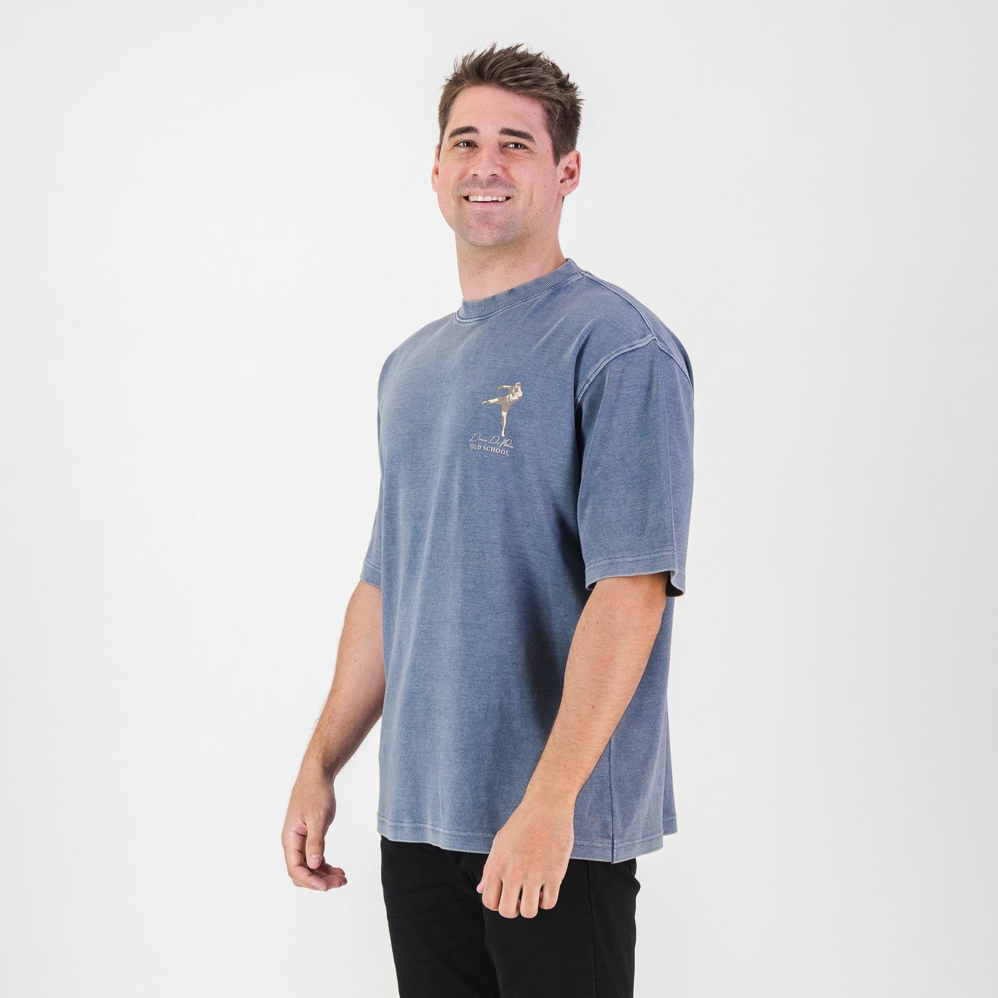 Stillknocks Men's Acid Wash Boxy Fit Crewneck Tee - Faded Denim Cotton Comfort