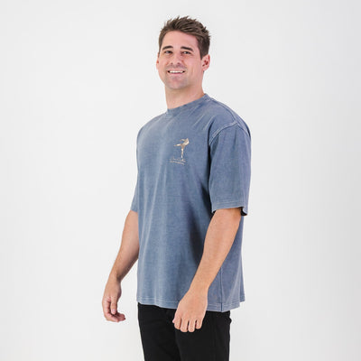 Stillknocks Men's Acid Wash Boxy Fit Crewneck Tee - Faded Denim Cotton Comfort