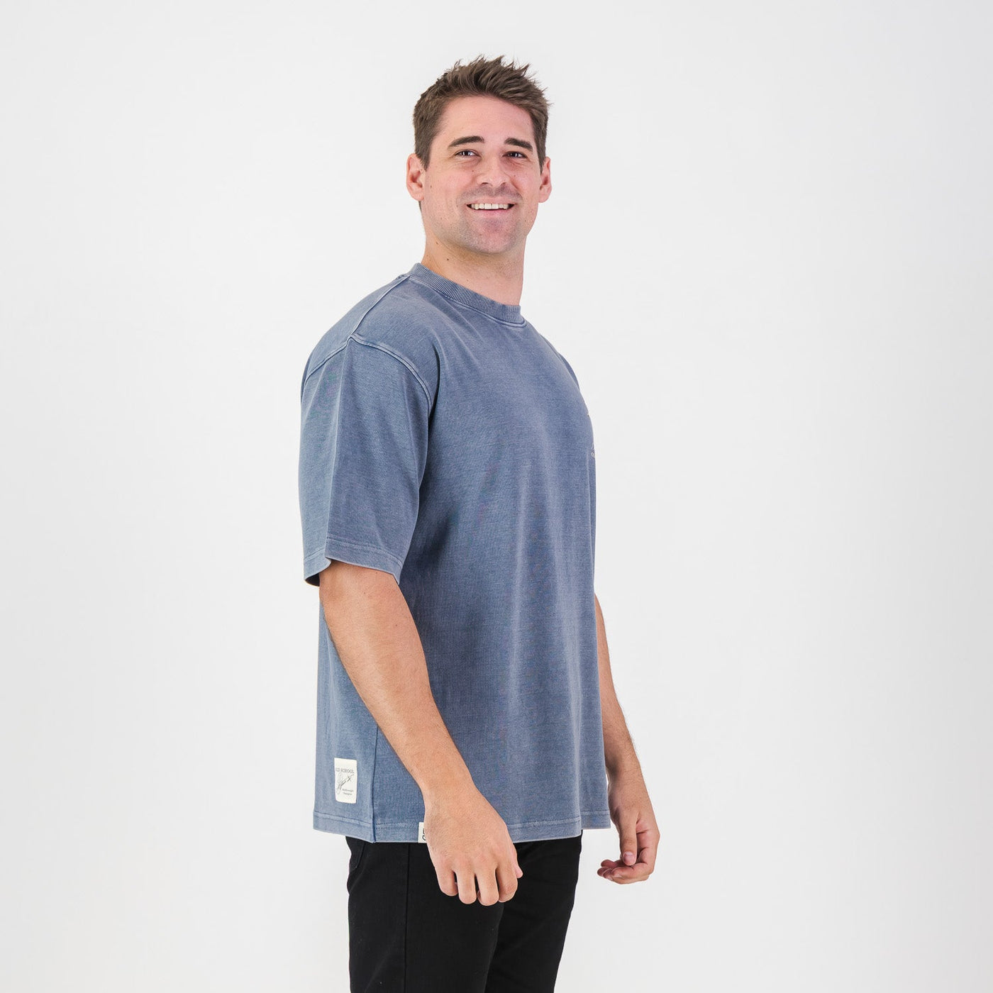 Stillknocks Men's Acid Wash Boxy Fit Crewneck Tee - Faded Denim Cotton Comfort