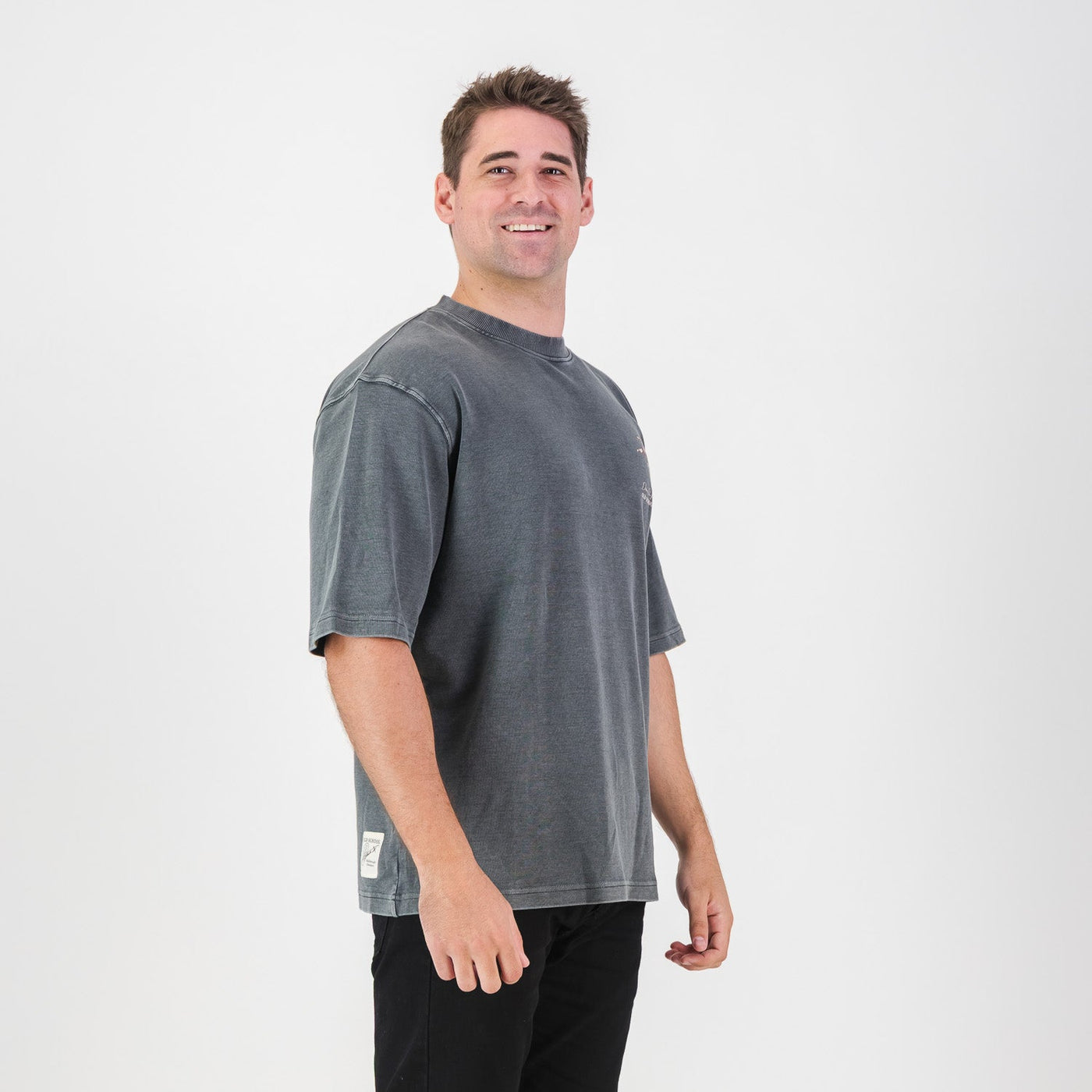 Stillknocks Turb Grey Acid Wash Boxy Crew Tee for Relaxed Streetwear Style