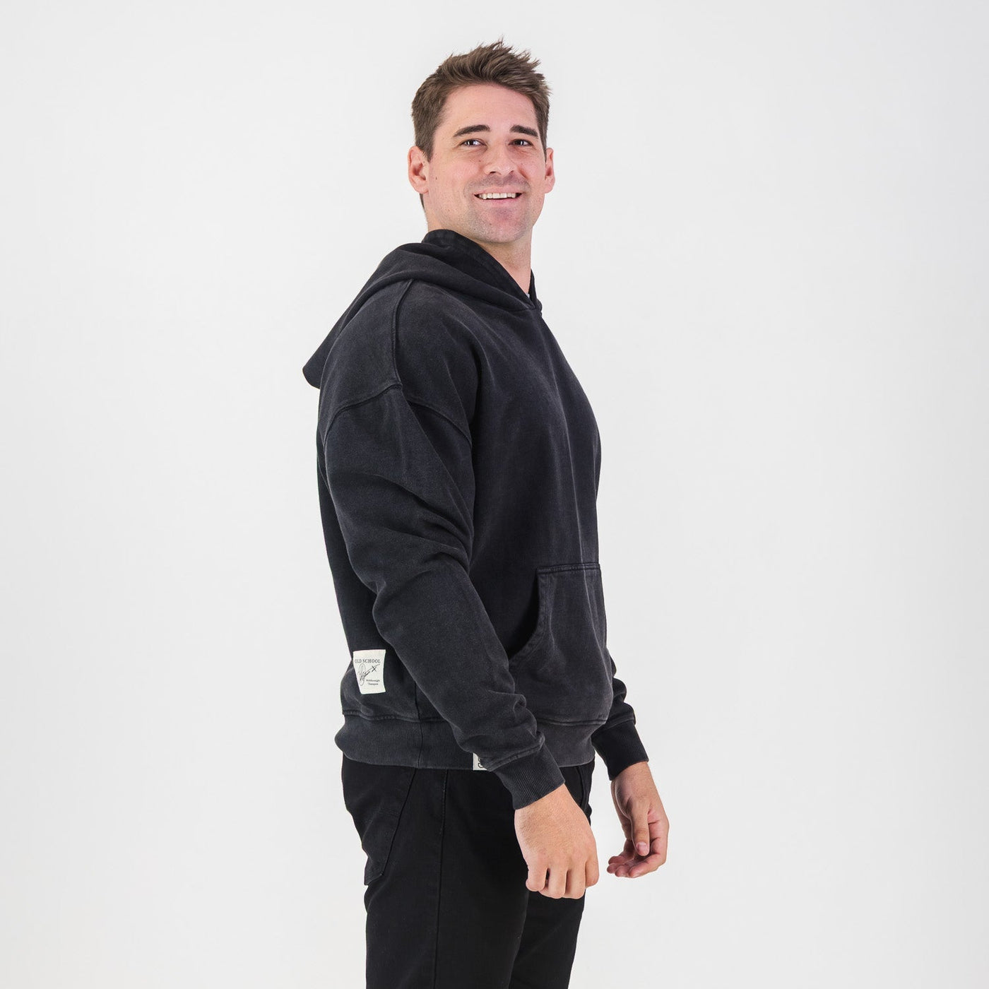 Stillknocks Acid Wash Hoodie: Vintage Black Heavyweight French Terry Sweatshirt