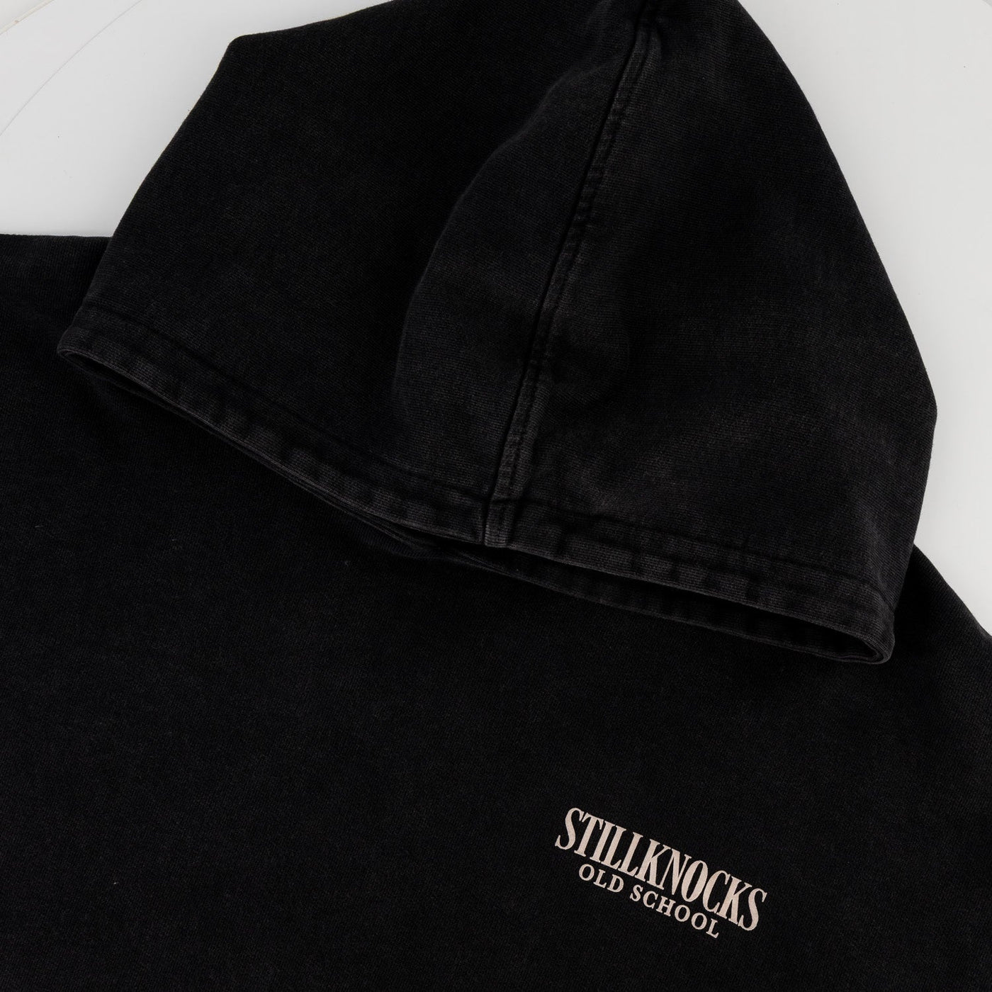 Stillknocks Acid Wash Hoodie: Vintage Black Heavyweight French Terry Sweatshirt