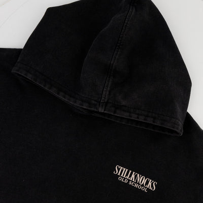 Stillknocks Acid Wash Hoodie: Vintage Black Heavyweight French Terry Sweatshirt