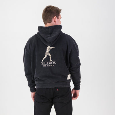 Stillknocks Acid Wash Hoodie: Vintage Black Heavyweight French Terry Sweatshirt