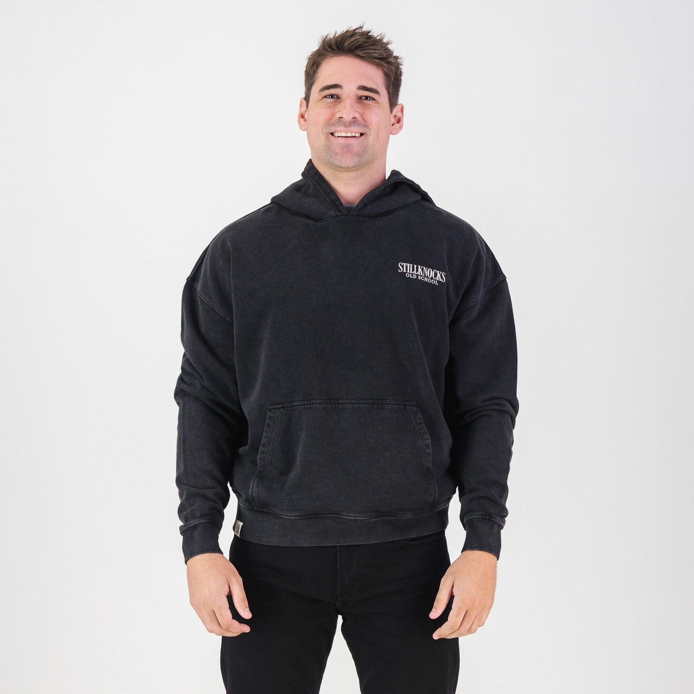 Stillknocks Acid Wash Hoodie: Vintage Black Heavyweight French Terry Sweatshirt