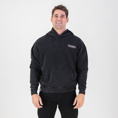 Stillknocks Acid Wash Hoodie: Vintage Black Heavyweight French Terry Sweatshirt