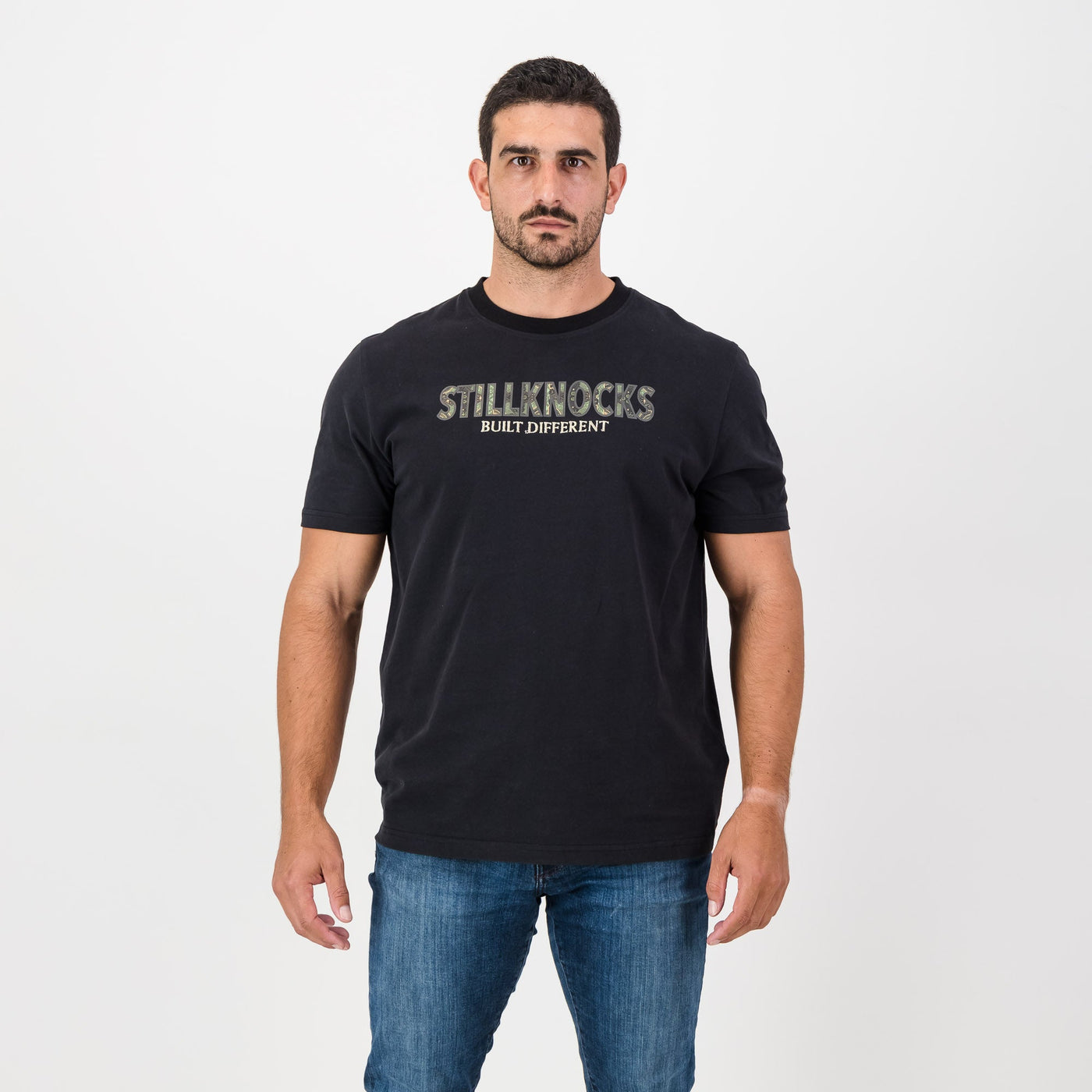 Stillknocks Built Different Crew Tee - Premium Black Cotton - Iconic Print