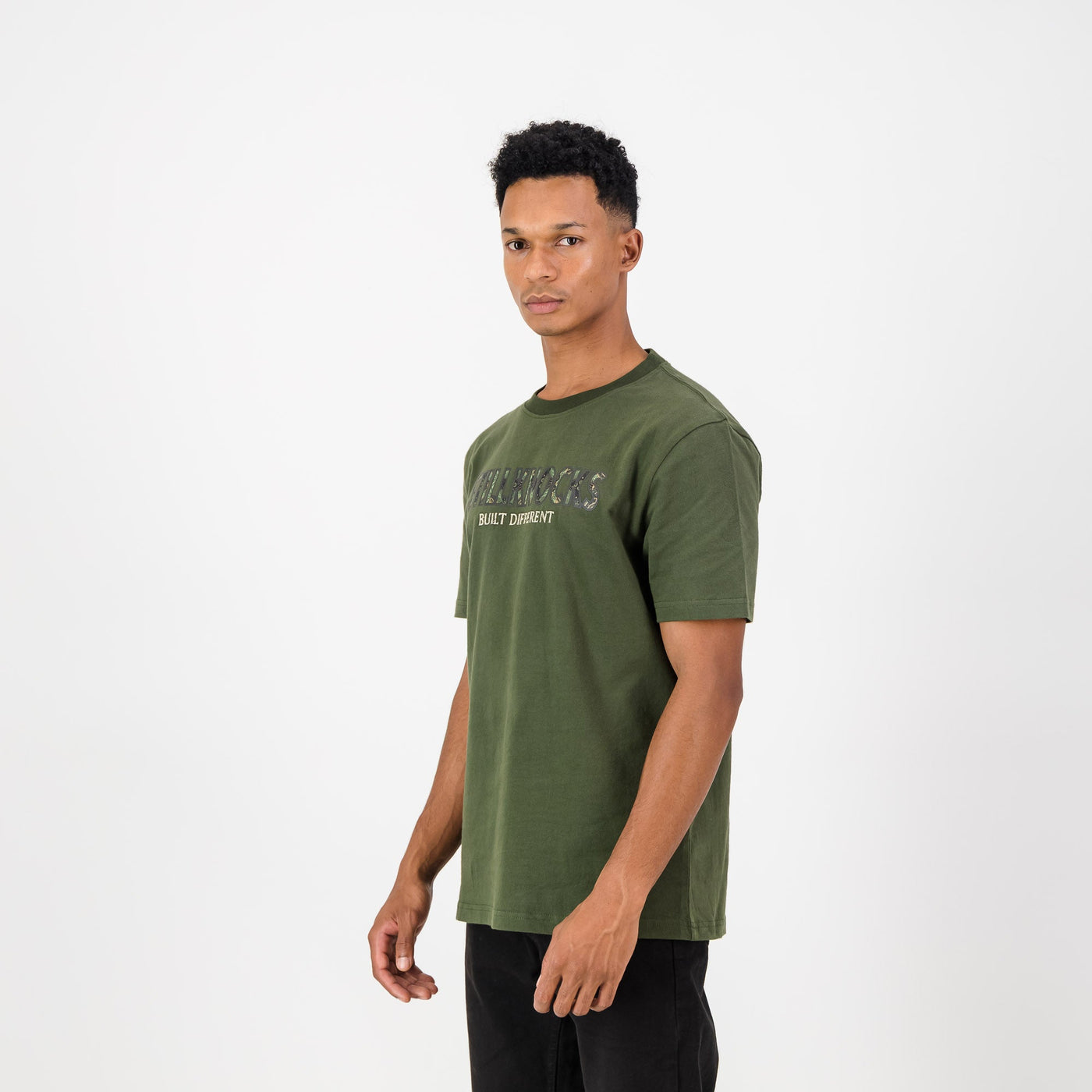Stillknocks Built Different Crew Tee Military Olive Sueded Cotton Legends Fight Pack