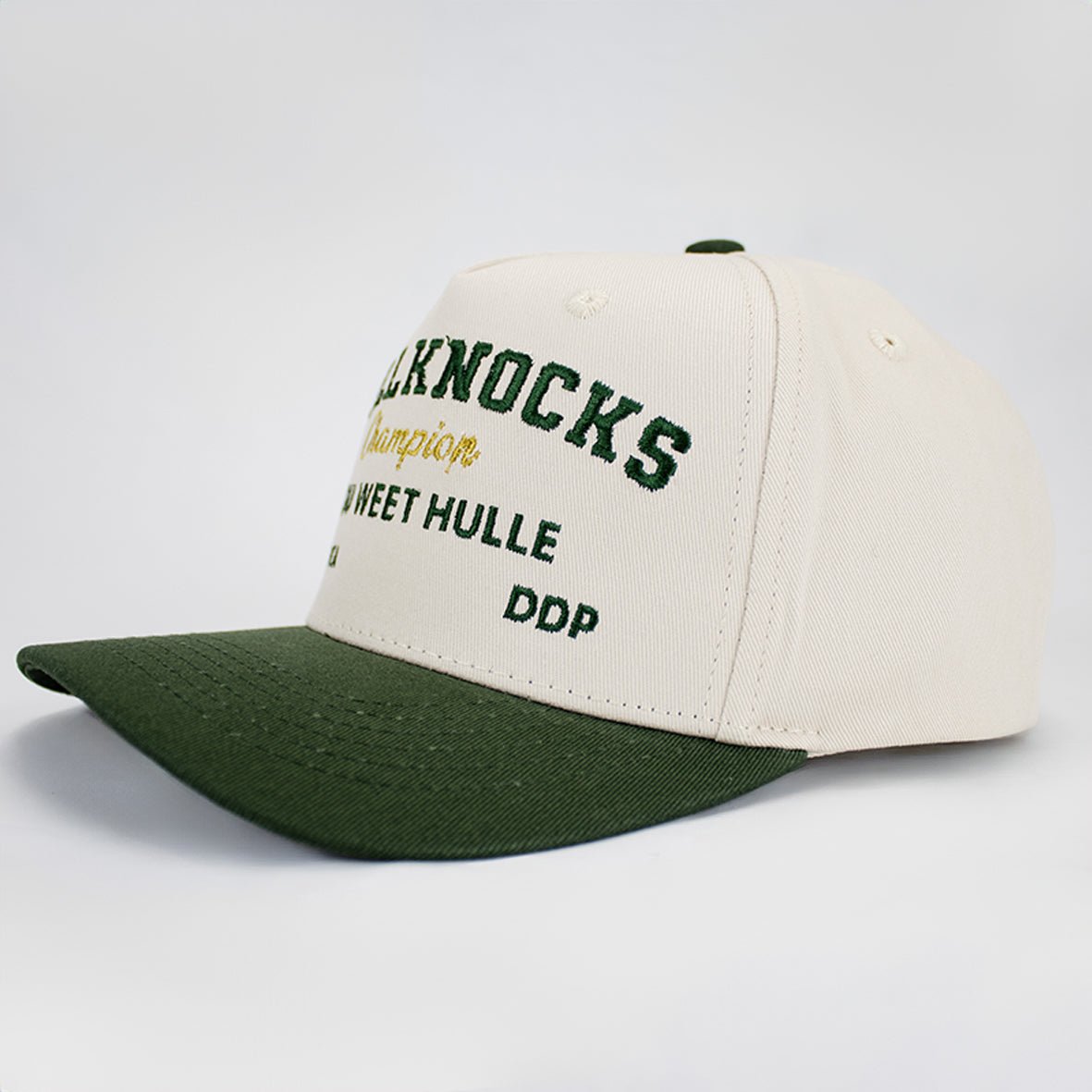 Stillknocks Champions Two-Tone Trucker Cap: Premium Ivory Green Cotton Twill, Embroidered