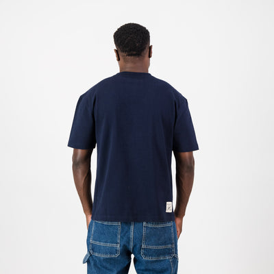 Stillknocks S-Knocks Boxy Crew Tee: Heavyweight Navy Cotton with Iconic Fighter Prints