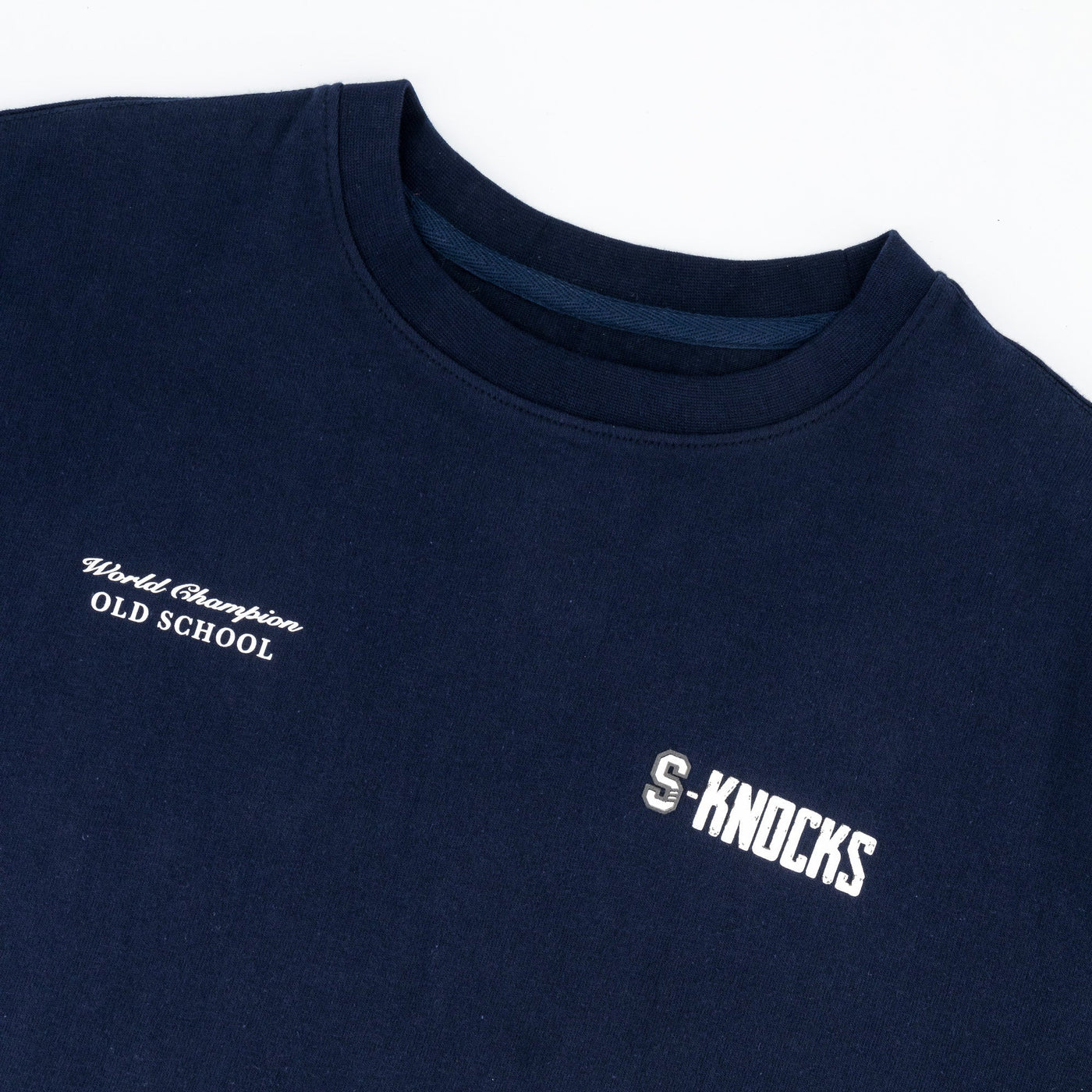 Stillknocks S-Knocks Boxy Crew Tee: Heavyweight Navy Cotton with Iconic Fighter Prints