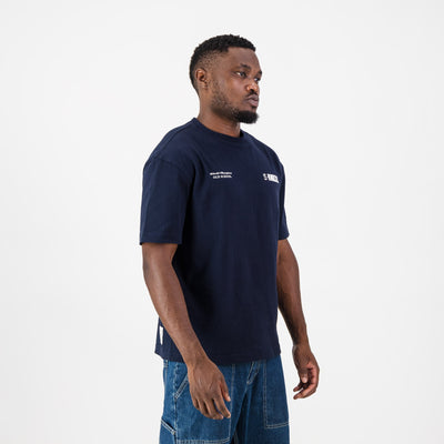Stillknocks S-Knocks Boxy Crew Tee: Heavyweight Navy Cotton with Iconic Fighter Prints