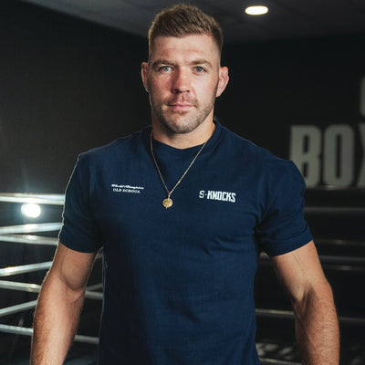 Stillknocks S-Knocks Boxy Crew Tee: Heavyweight Navy Cotton with Iconic Fighter Prints