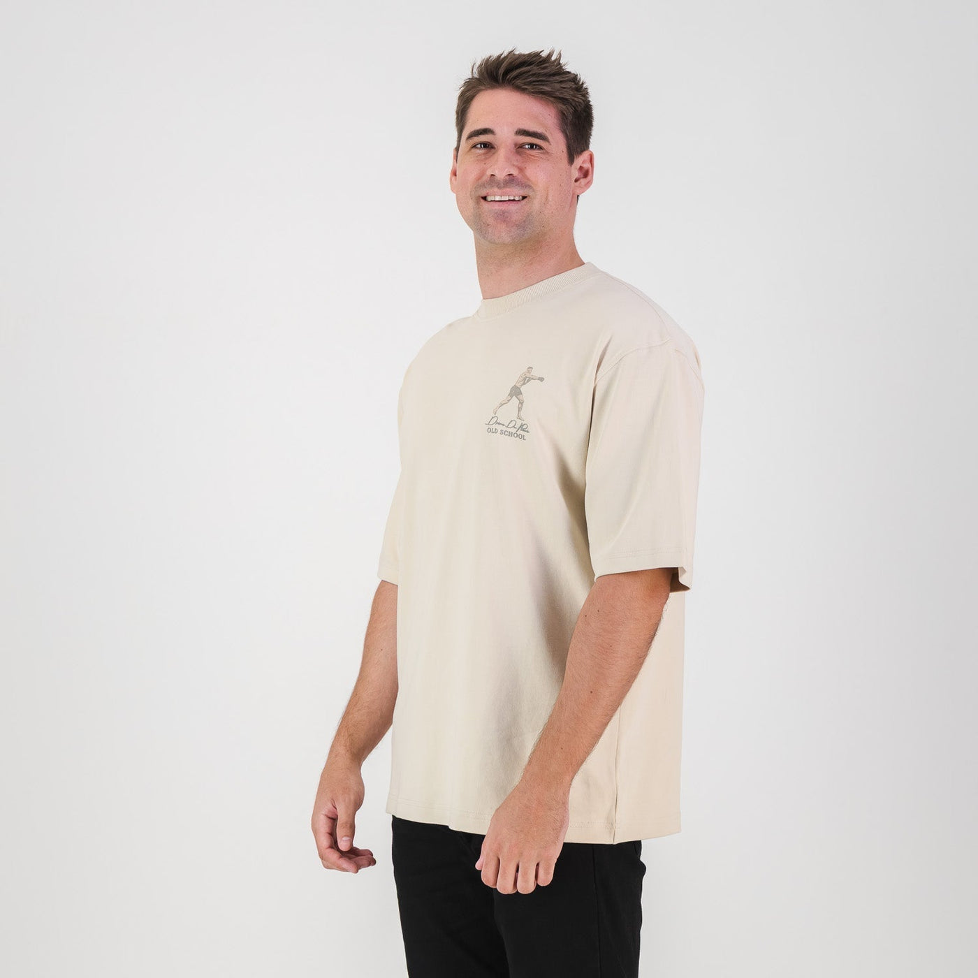 Stillknocks Ivory Boxy Tee: Soft Cotton, Relaxed Drop-Shoulder Fit, Tonal Logo