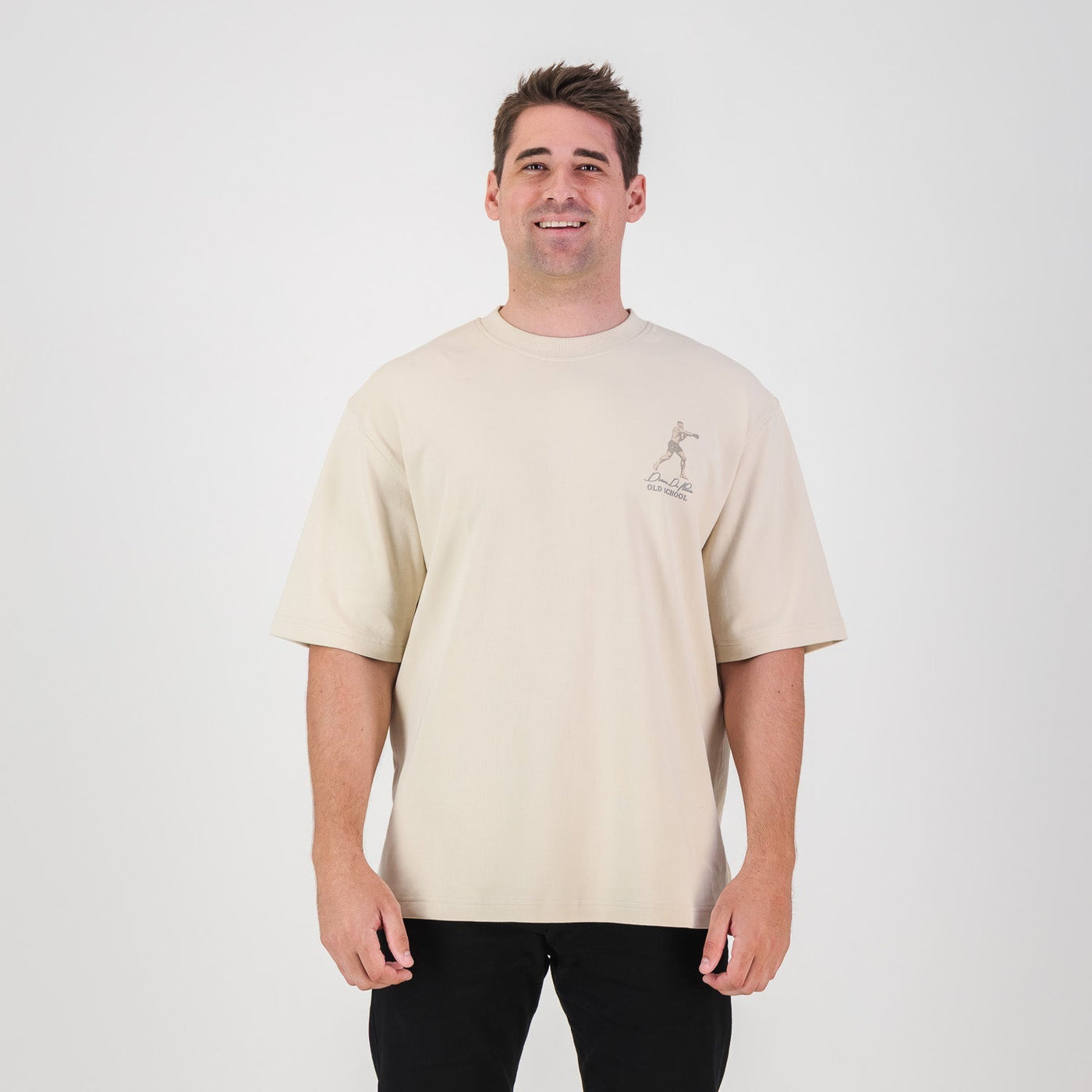 Stillknocks Ivory Boxy Tee: Soft Cotton, Relaxed Drop-Shoulder Fit, Tonal Logo