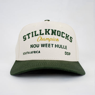 Stillknocks Champions Two-Tone Trucker Cap: Premium Ivory Green Cotton Twill, Embroidered