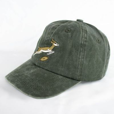 Vintage Distressed Cotton Springbok Dad Cap - Military Olive Green Rugby Fan Hat