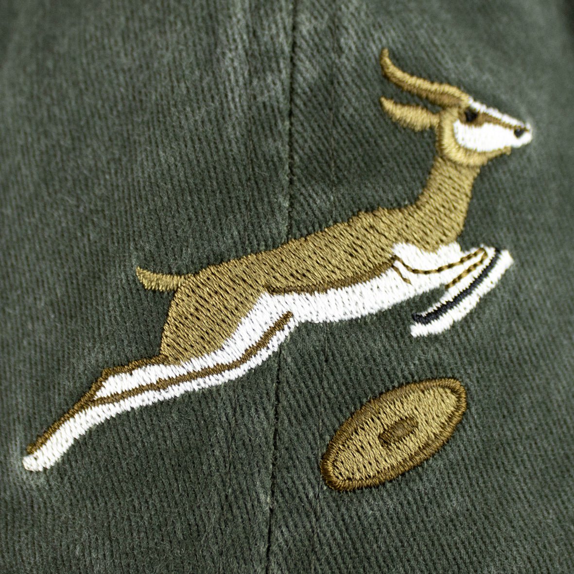 Vintage Distressed Cotton Springbok Dad Cap - Military Olive Green Rugby Fan Hat