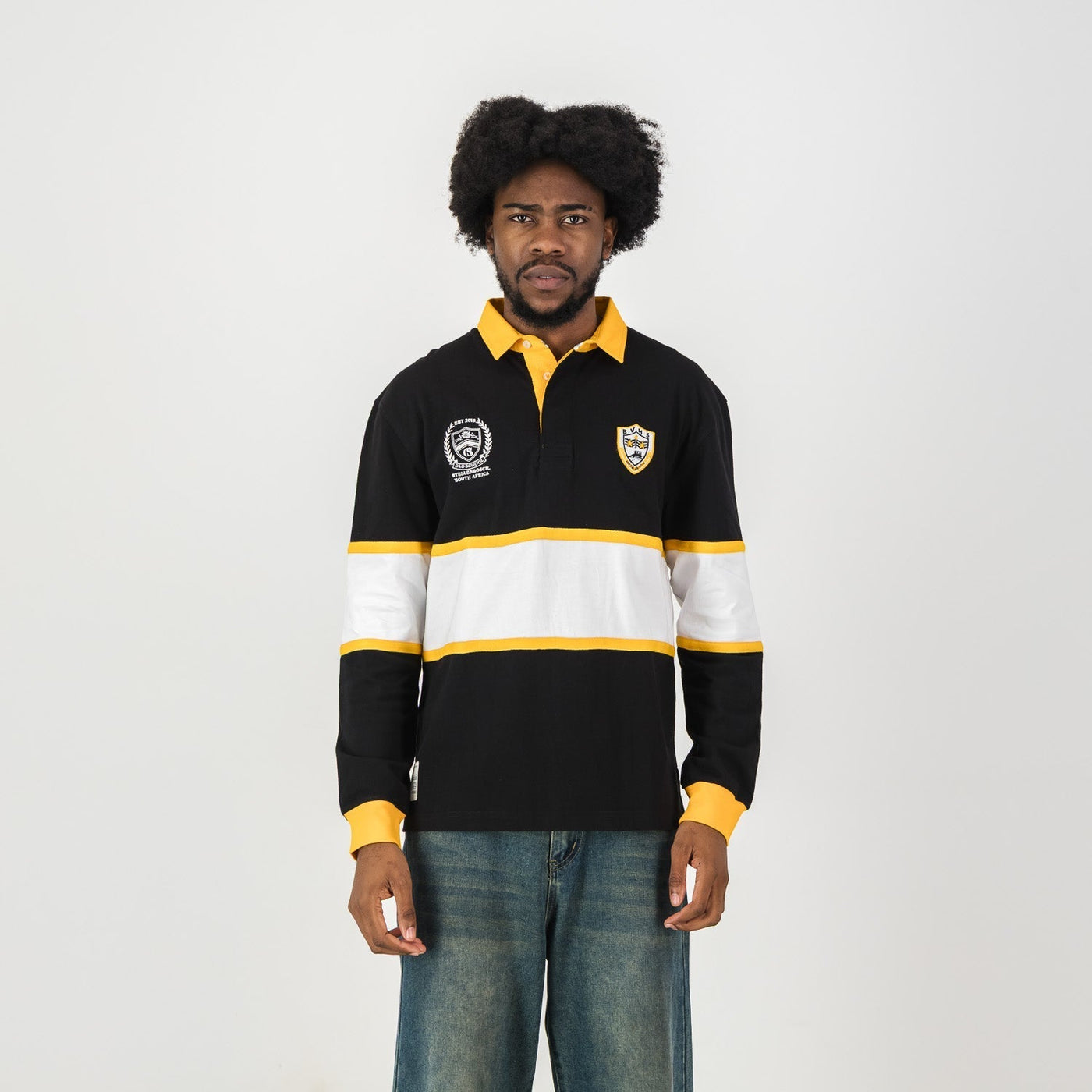 Authentic Voortrekker Bethlehem School Rugby Jersey - Black, White, Yellow Striped
